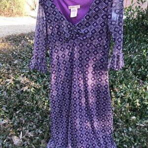 Purple Geometric Pattern Boho Midi Dress
